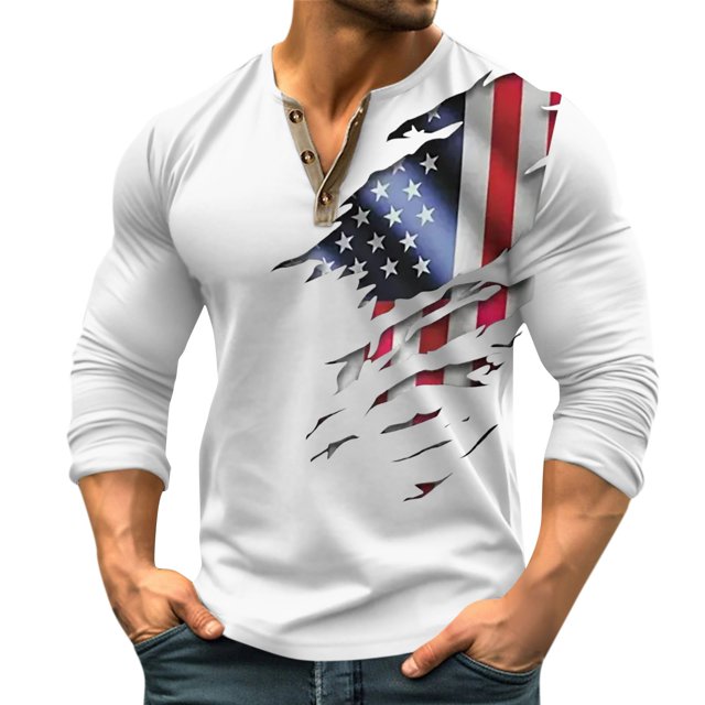 Men's Outdoor Vintage V-neck Button Long Sleeve Fashion Sports T-shirt 2XL