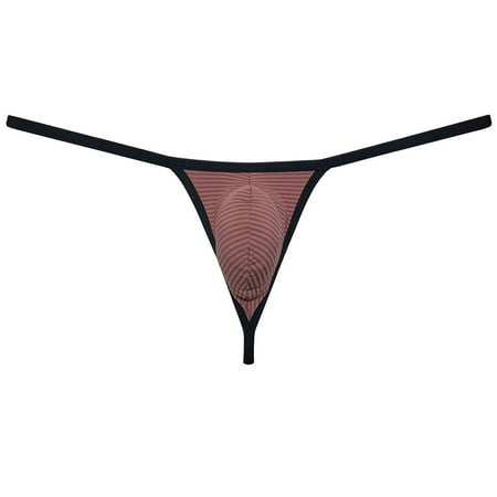 Botmois Men Bikini Thong Underwear Low-rise G-string Silk Soft Pouch T-back Lingerie Red Brown M