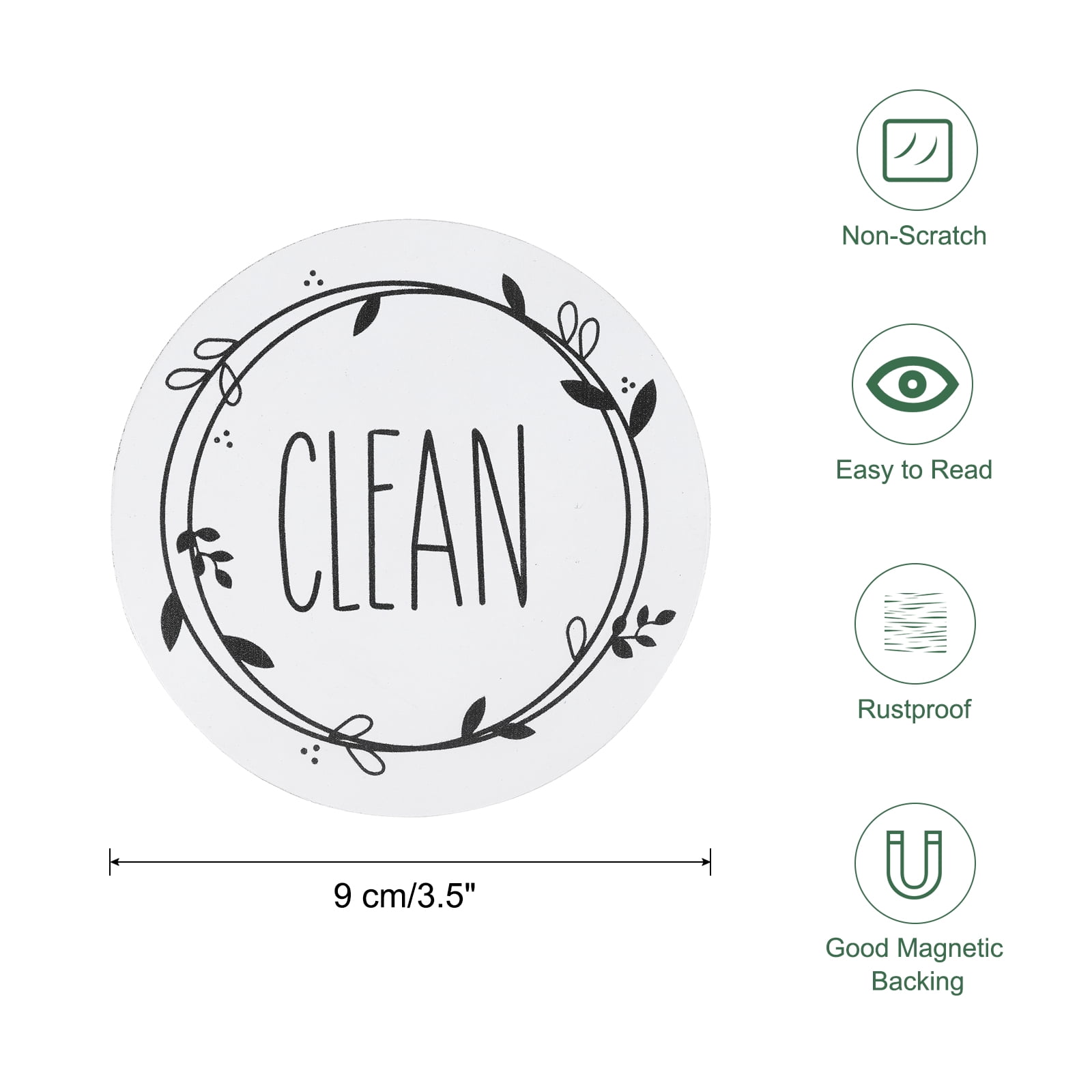 Unique Bargains Dishwasher Magnet Clean Dirty Sign Round Leaf Black/White