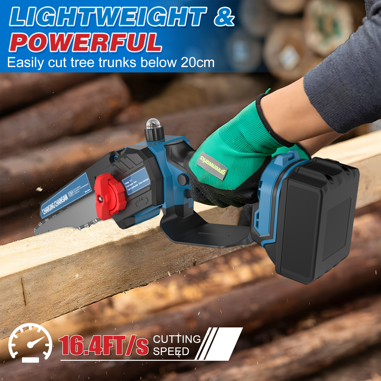 TURPOW 8 INCH Chainsaw Cordless with BL1830 Battery, Power Chain Saw with Security Lock, Electric Chainsaw, Handheld Small Chainsaw for Tree Trimming Wood Cutting
