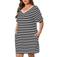 thumbnail image 4 of Daystry Women's Plus Size Striped Fashion V Neck Loose Short Sleeve T Shirt Dress with Pocket for Women, 4 of 13