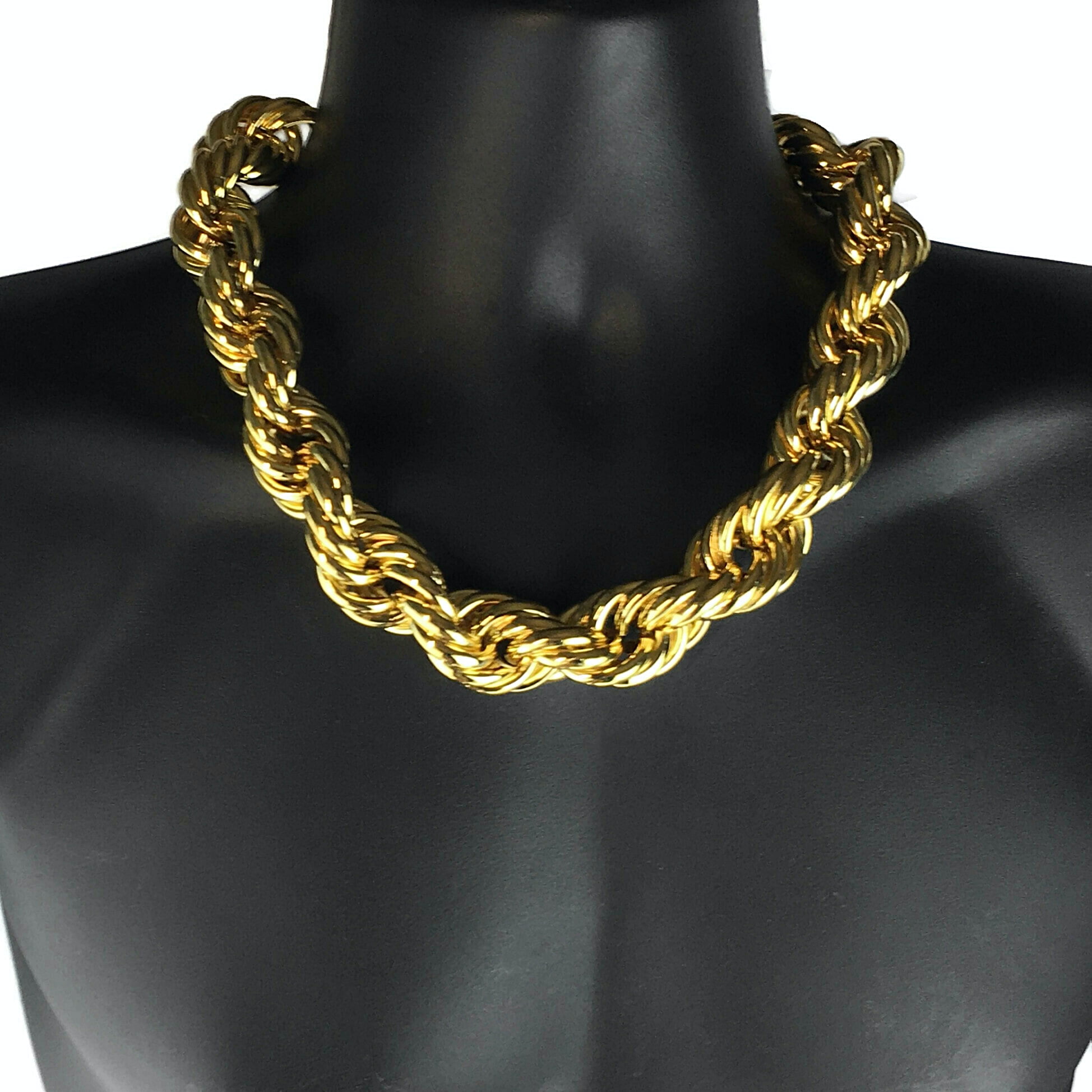 Mens 14K Gold Plated Rope 36 inch inch x 25mm Wide Hip Hop Chain Huge Hollow Dookie 1980's Rapper Necklace, Men's