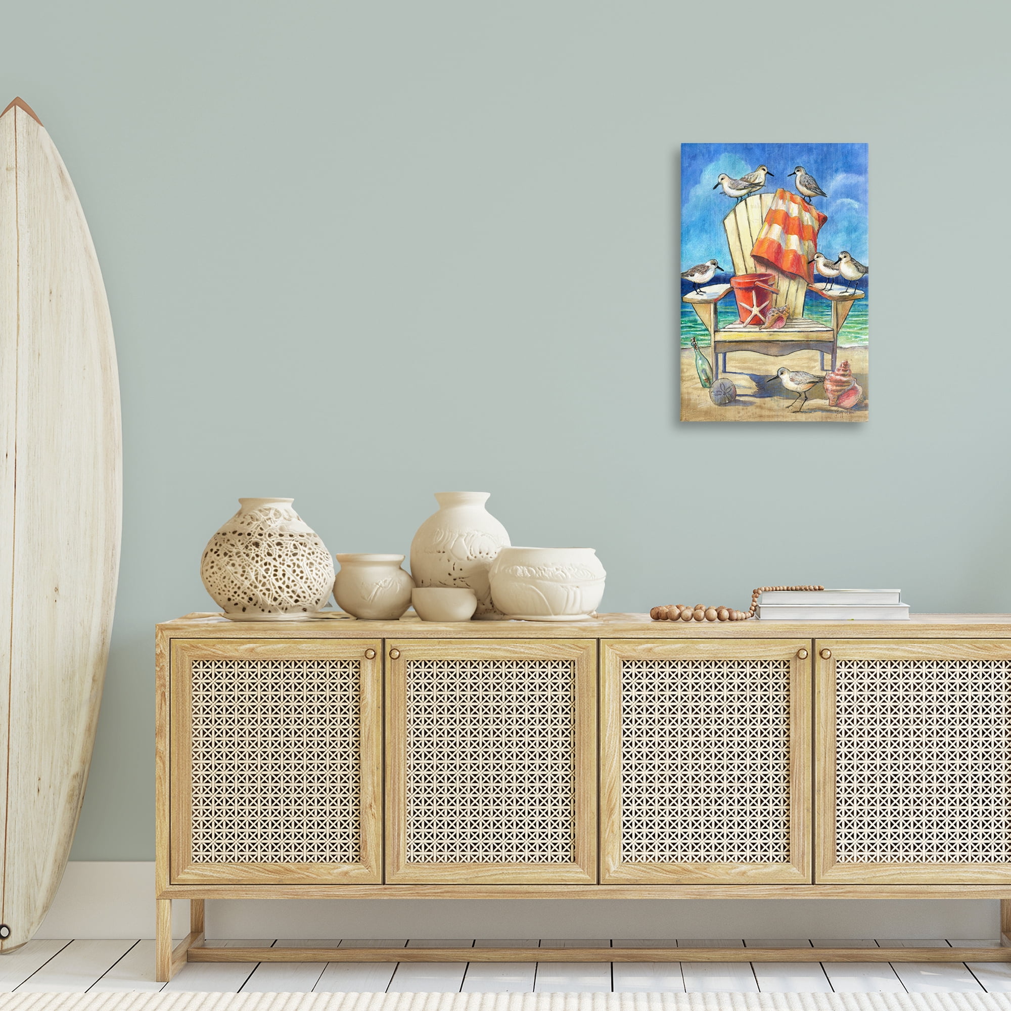 Stupell Industries Summer Beach Chair Seagulls Nautical & Beach Painting Wrapped Canvas Art Print Wall Art, 20 x 30