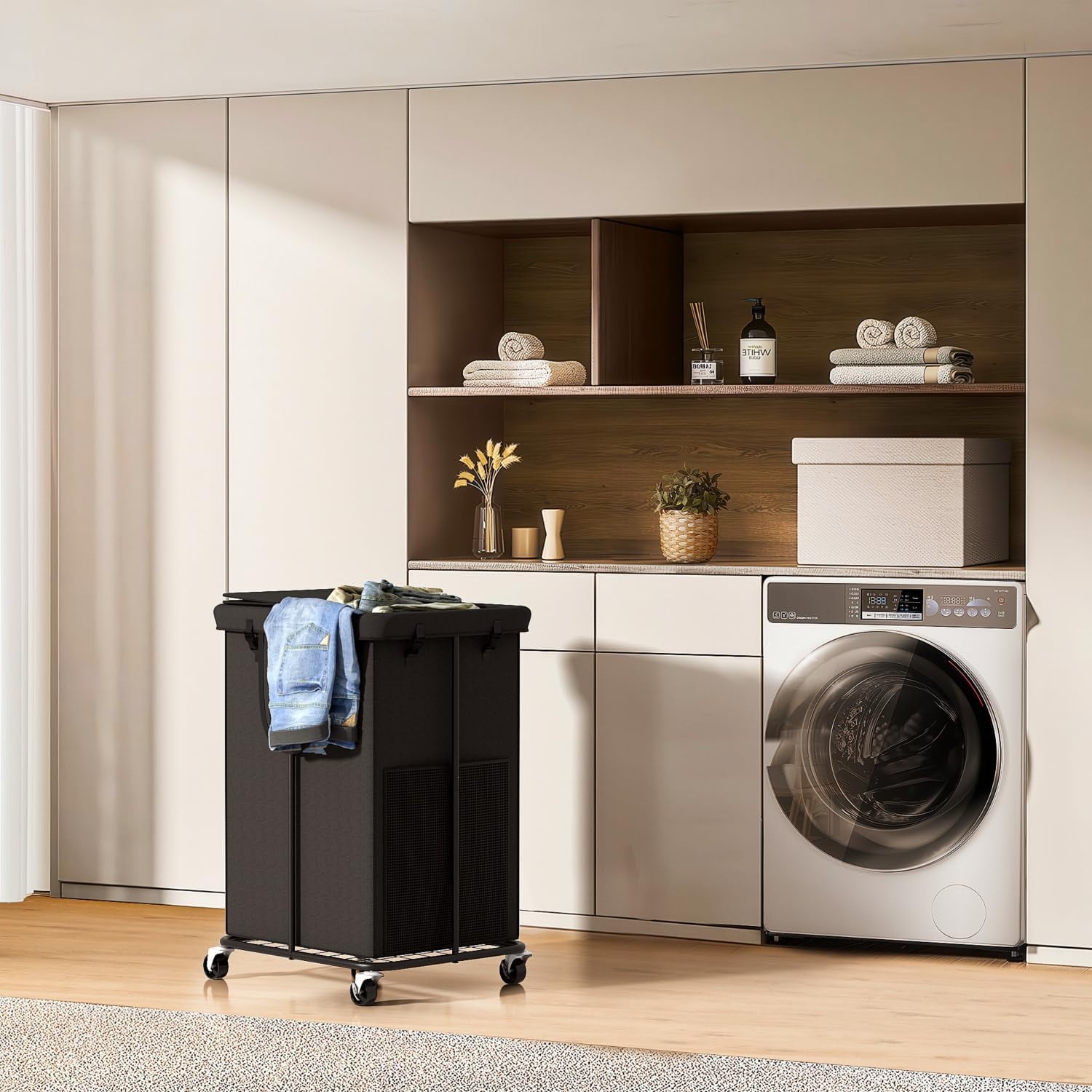YKDIRECT 150L Large Laundry Hampers with Lid, Oxford Fabric Laundry Basket, Metal Frame and Removable Bag Design with Wheels, Suitable for Bedroom, Bathroom, Dorm Room, Laundry Room - Black