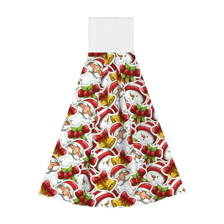 

Zufioo Santa Claus bells Snowman Print Coral Fleece Velcro Hand Towel Hangable Absorbent Hand Towel Suitable for Kitchen Bathroom Household Items