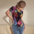 thumbnail image 3 of KLL Women 's Crew Neck Bodysuit Jumpsuits Cartoon Big-Eyed Dog Print Short onesies Stretch T Shirts, 3 of 5