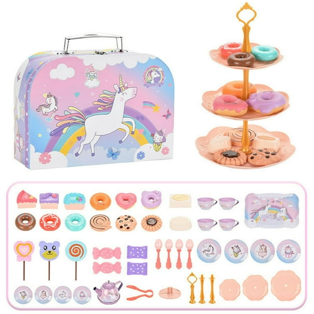 MesaSe Ensemble de Thé 48 Pcs pour Petites Filles, Ensemble de Thé de l'Après-midi, Jouet Interactif pour Fête de Jeu de Rôle, Jouet de Tasse à Thé Réutilisable de Simulation Incluant Théière, Tasses, Bonbons, Desserts, Ensemble de Thé pour Fête, Jouet