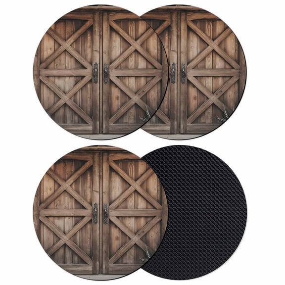 Rustic Farmhouse Coasters for Drinks,Absorbent Non Slip Rubber Drink Coasters Set of 4 for Cup,Table,Bar,Home Decor, Barn Door Countryside Brown