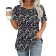 thumbnail image 2 of Womens T-Shirts Spring Summer Clothing Tops Women's New Short Sleeve Plus Size T Shirts Round Neck Pullover Chest Pleated Casual Print Top, 2 of 6