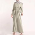 thumbnail image 4 of GENEMA Women Arab Abaya Lace-Up Waist Muslim Maxi Dress Islamic Long Sleeve Kaftan Robe, 4 of 10