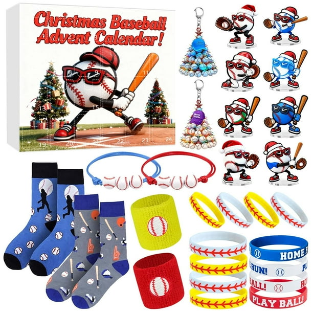 Decoraciones navideñas, adornos navideños, regalos de Navidad, set de regalo de cuenta regresiva navideña para jóvenes entusiastas del béisbol, cajas navideñas
