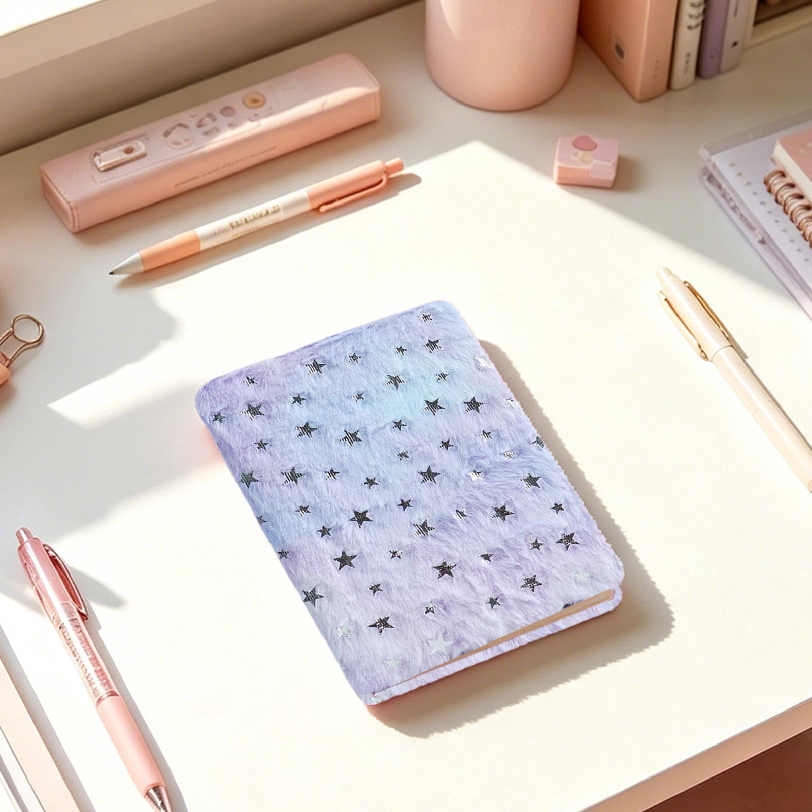 Roiihwy Plushes Cover Notebook 8.3x5.9in, Fluffy Journal for Writing, Birthday Gift for Classroom Essentials, MulticolorC