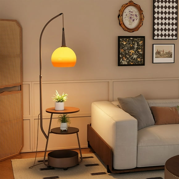 Ftwytp Multi-Purpose Wood Floor Lamp with Storage & Adjustable Height – Modern Living Room, Bedroom & Study Lighting, Space-Saving Design with Warm Ambient Glow