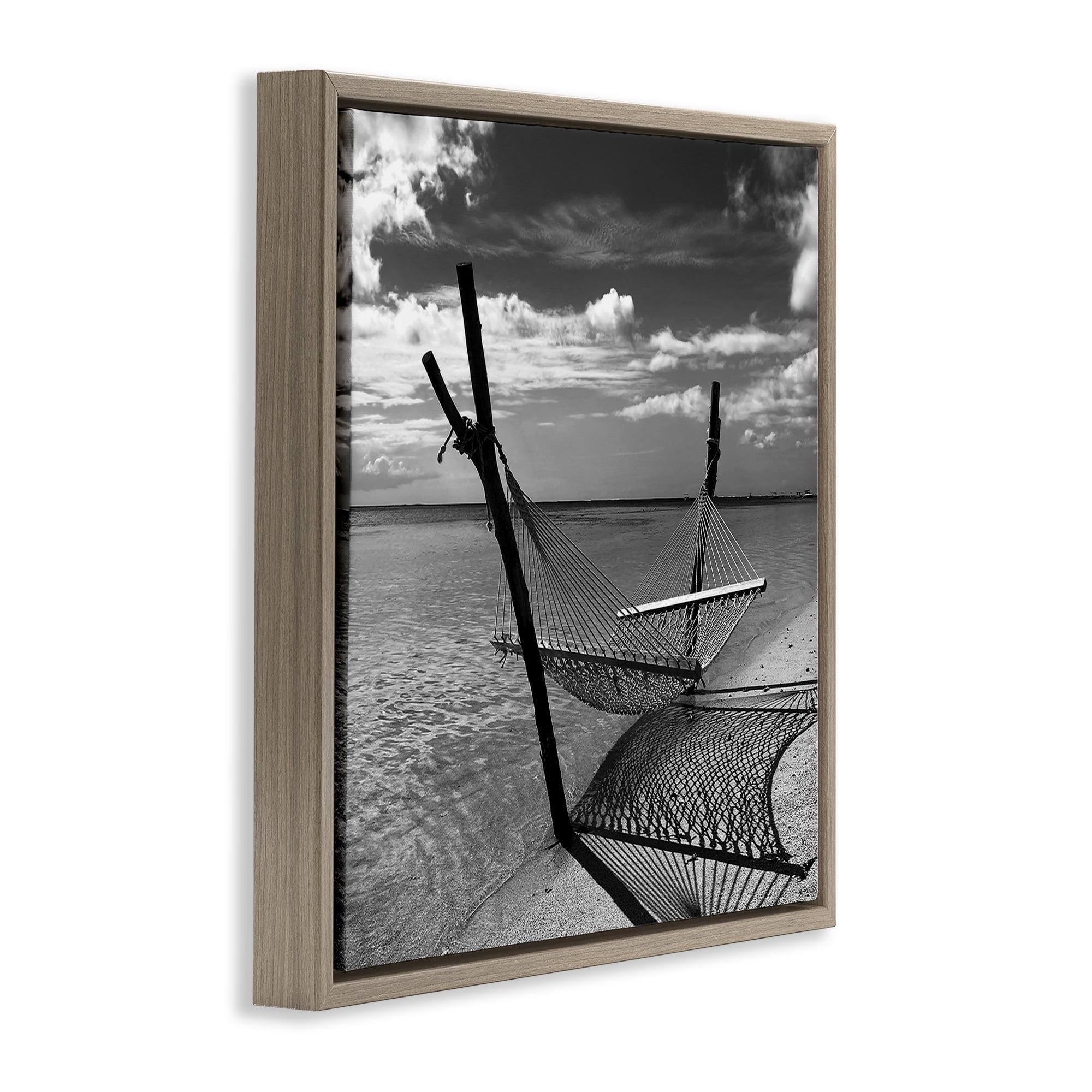 Stupell Industries Windward Beach Hammock Coastal Photography Brown Floater Framed Canvas Art Print Wall Art, 25 x 25