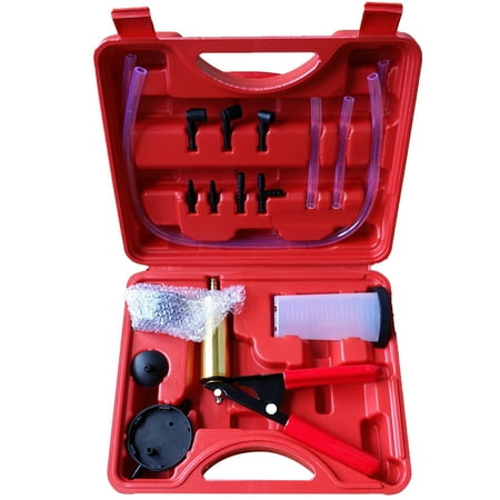 Hand Held Vacuum Pump Tester & Brake Bleeder Kit – 16pc Automotive Tool Set With Case, Adapters For DIY Bleeding