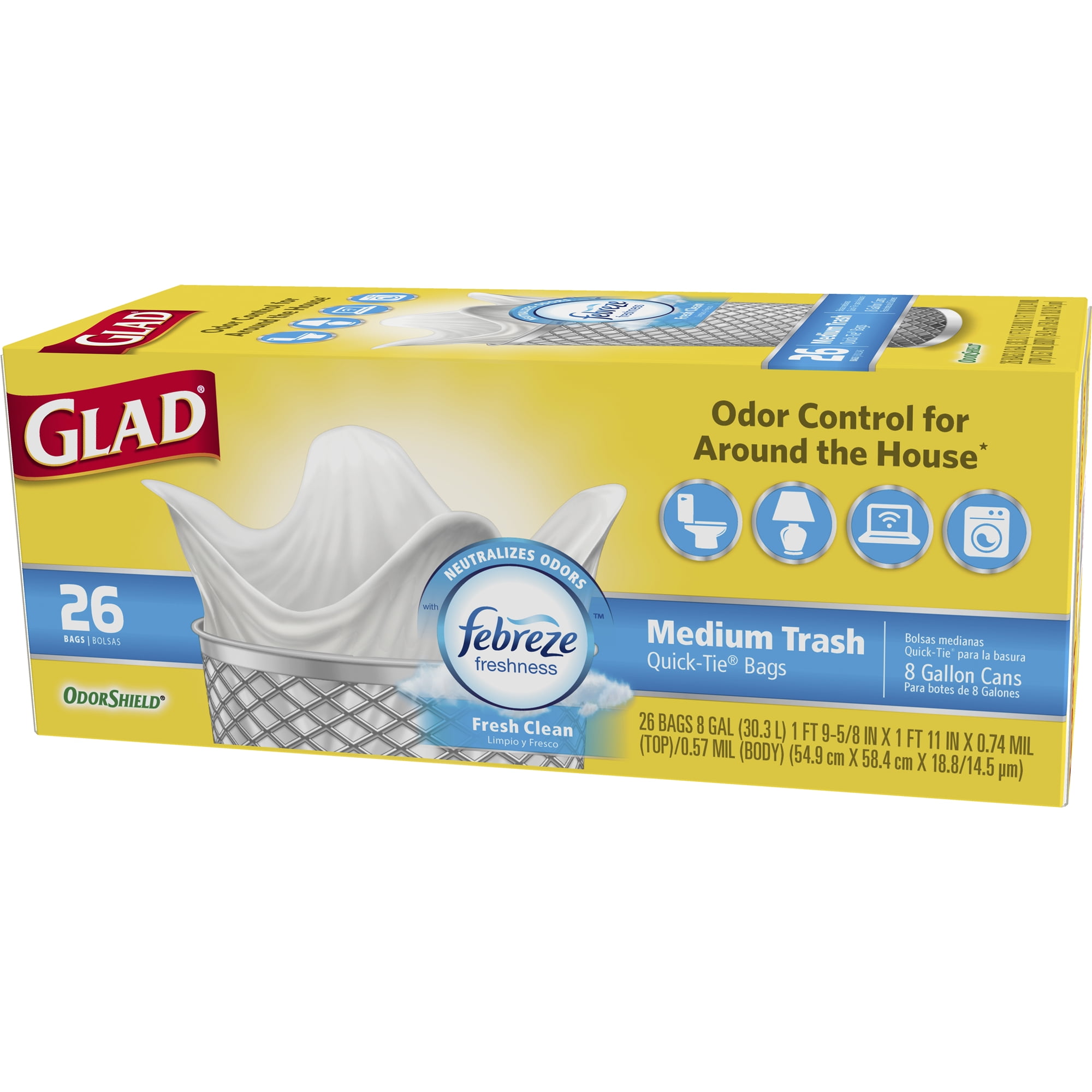 Glad OdorShield 4-Gallons Febreze Fresh Clean White Plastic Wastebasket  Flap Tie Trash Bag (26-Count) in the Trash Bags department at