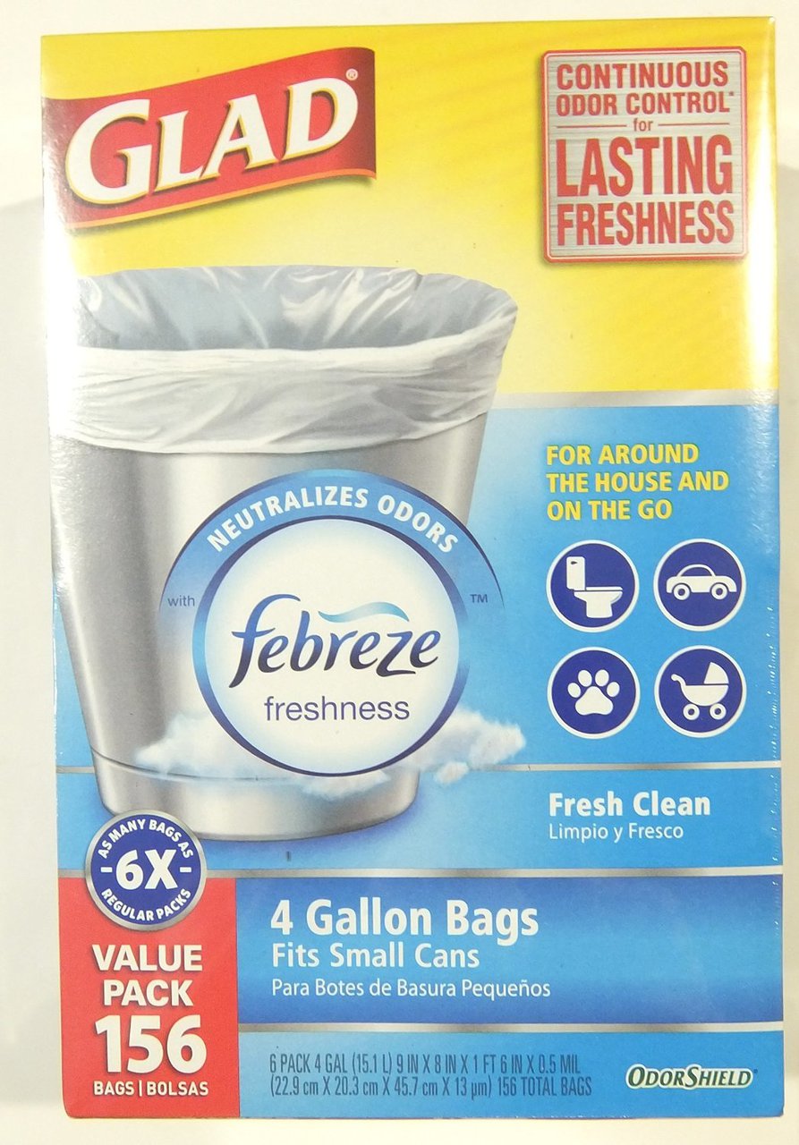 Glad Odor Shield 4 Gallon Household or On the Go Trash Bags, Fresh
