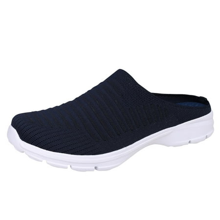 

Mackneog Summer Men Slippers Mesh Breathable Lightweight Slip On Flat Casual Half Slippers Gift on Clearance