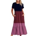 thumbnail image 1 of Qertyioot Robe d'Été Décontractée à Manches Courtes pour Femmes, Robe de Plage Maxi Fluide à Étages avec Poches et Imprimé Coloré, 1 of 4