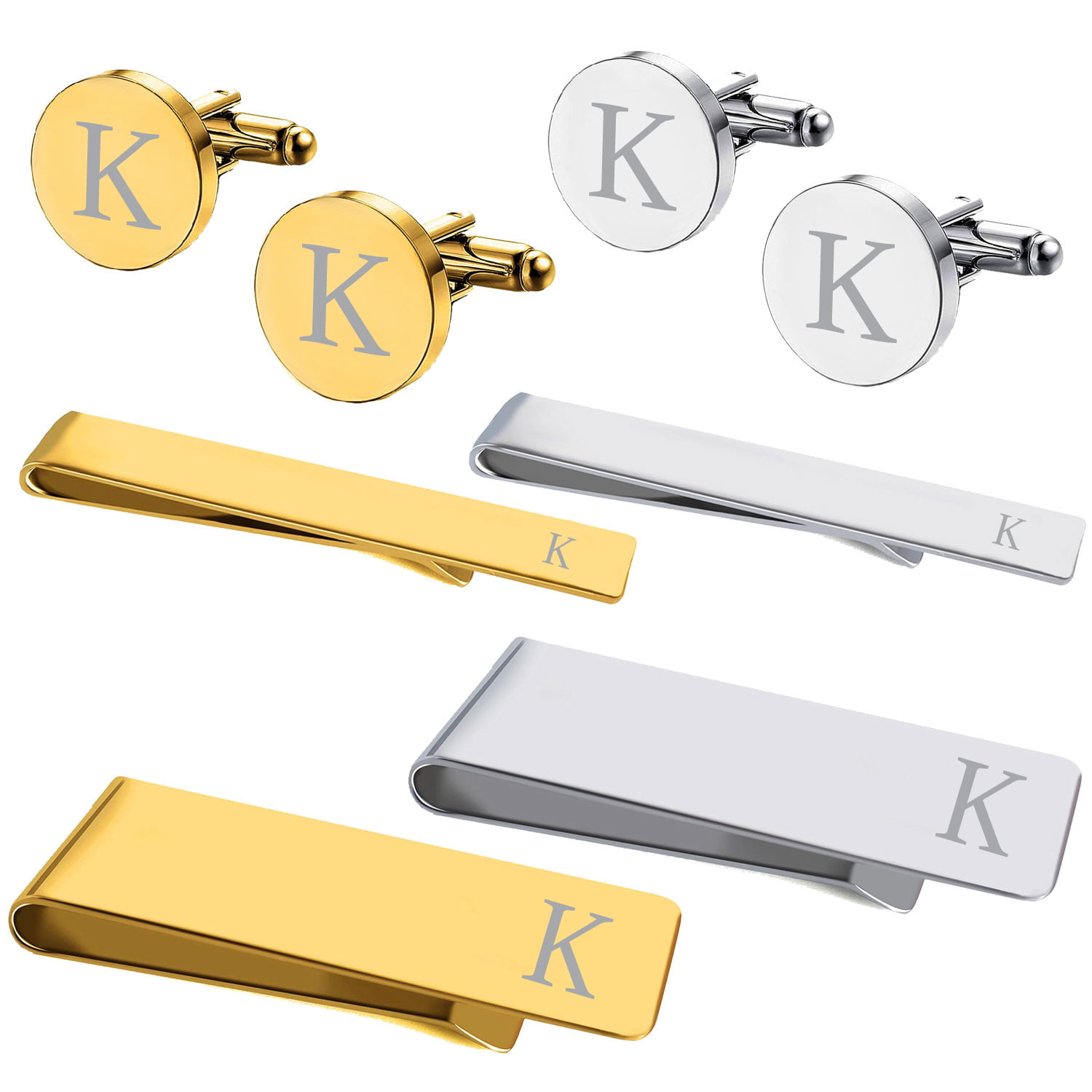 Gold Toned Etched Letter U Monogram Square Tie Clip