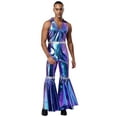 thumbnail image 3 of Choomomo Men's 70s Disco Rave Outfits Bodysuit Shiny Metallic Zentai Hippies Jumpsuits for Party Blue M, 3 of 5