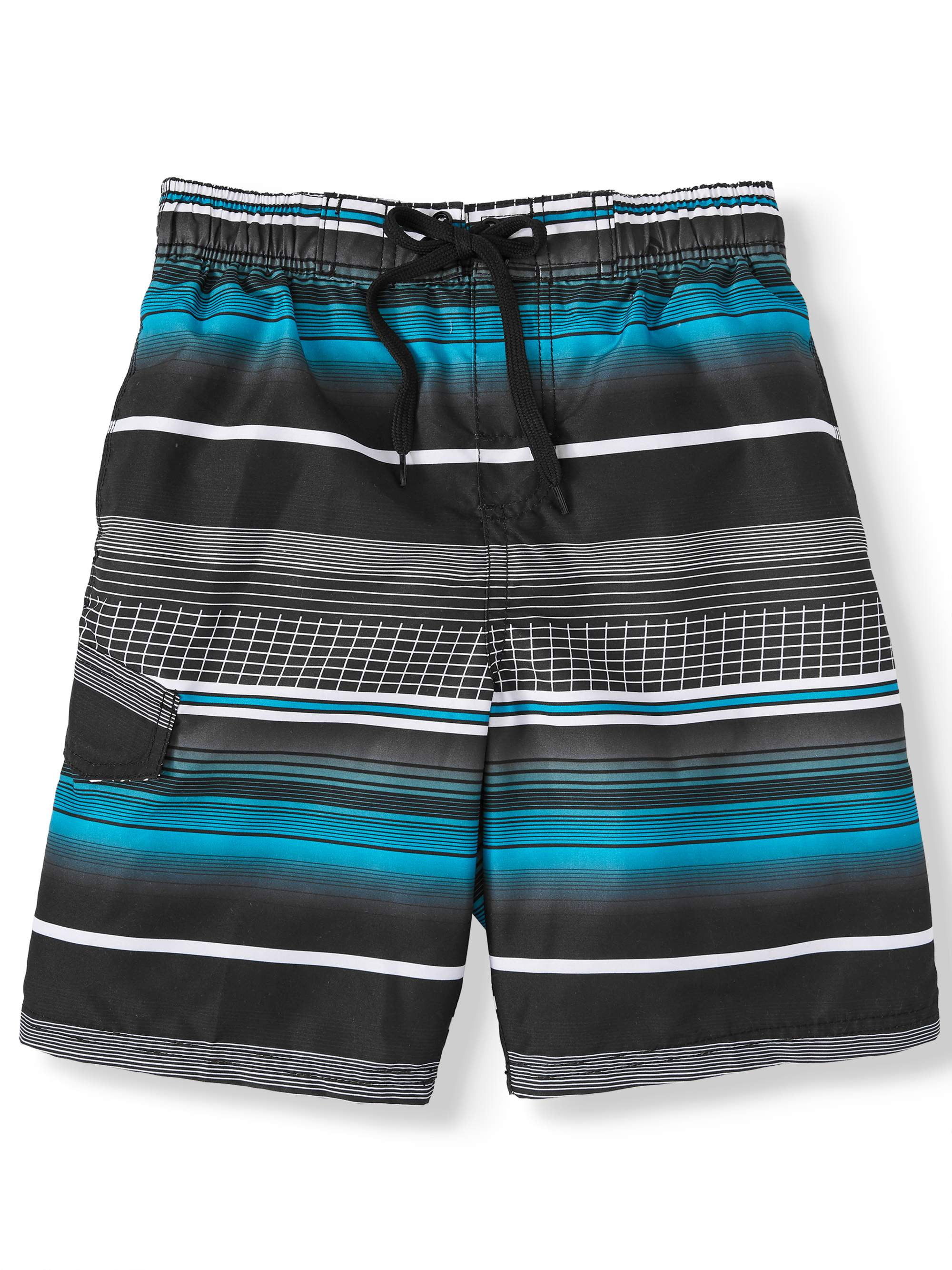 Boys Black//Blue Neon Shark Swim Trunks Board Shorts