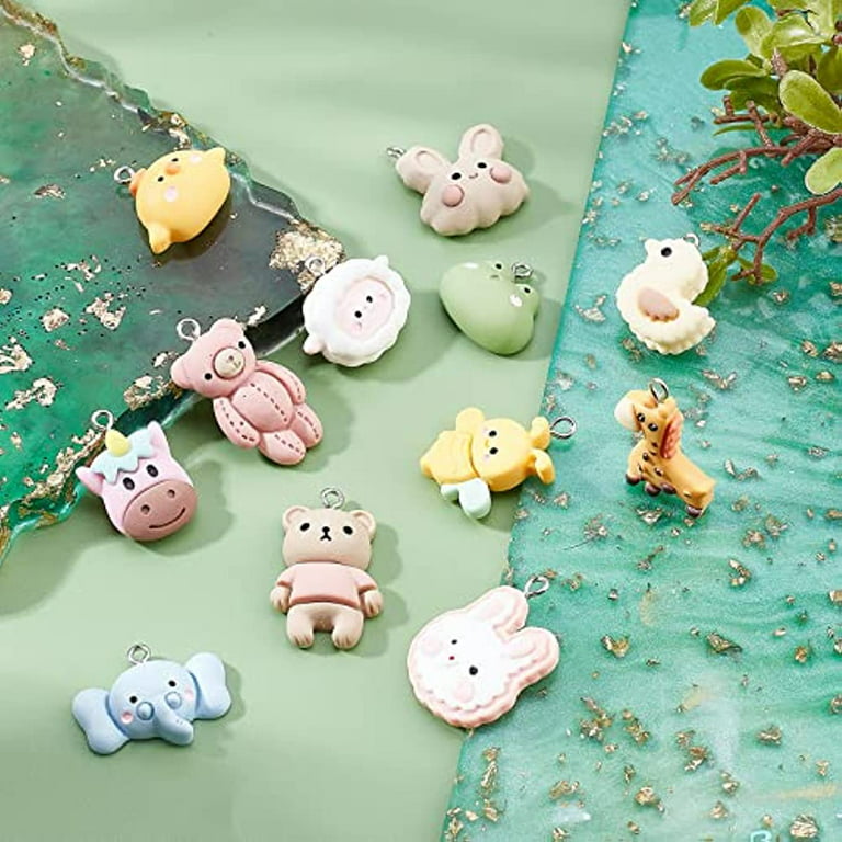 1 Box 48Pcs 12 Styles Animal Resin Flatback Charms Cute Cartoons Animals  Shapes Charm Rabbit Bear Elephent Bee Duck Charm for Jewelery Making Charms  DIY Bracelet Necklace Earring Crafts 
