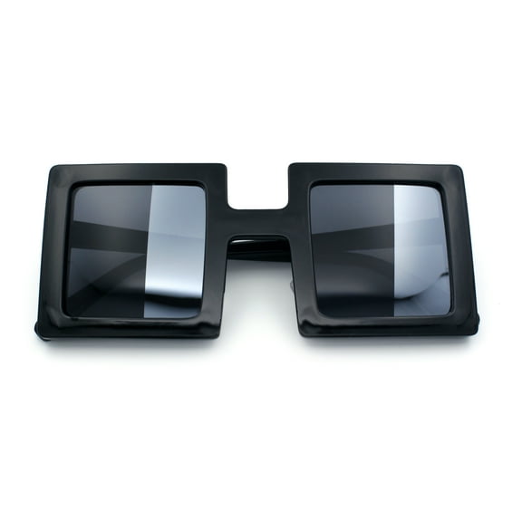 Super Fun Comic Unique Half Mirror Square Rectangle Plastic Sunglasses Black - Black Silver