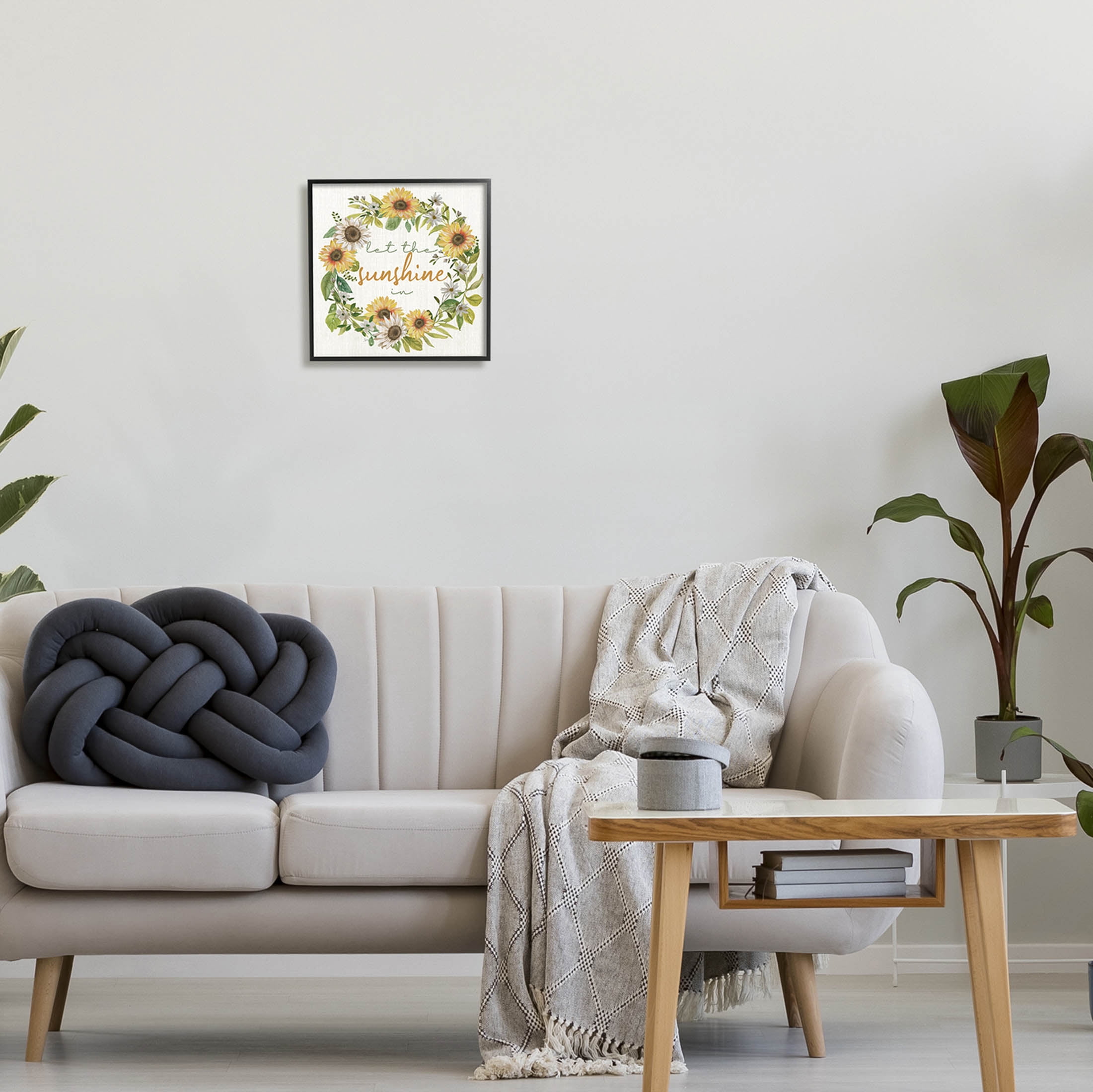 Stupell Industries Let Sunshine In Sunflower Wreath Graphic Art Black Framed Art Print Wall Art, Design by Nan