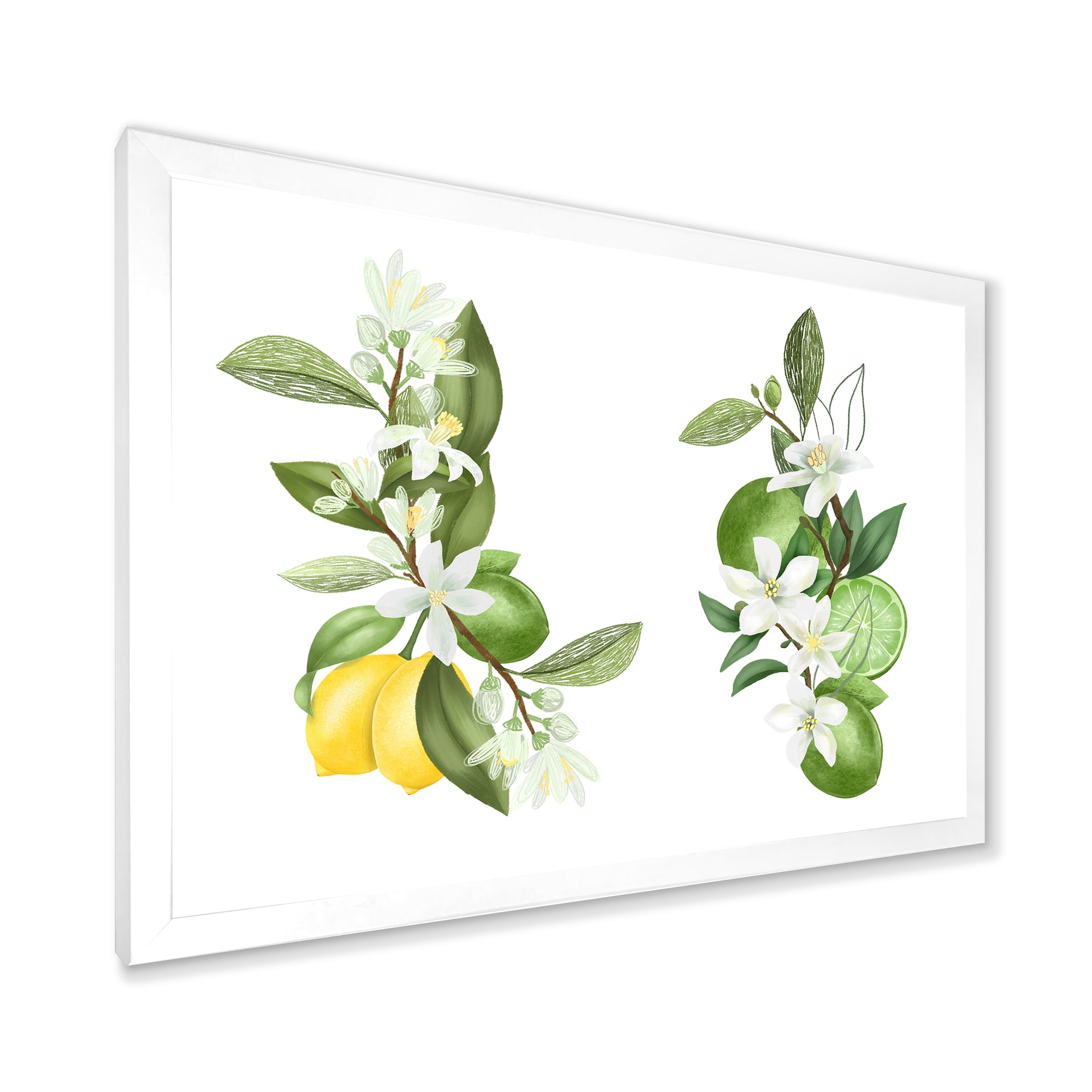 Designart 'Bouquets Of Blooming Lemon Tree Branches on White' Traditional Framed Art Print