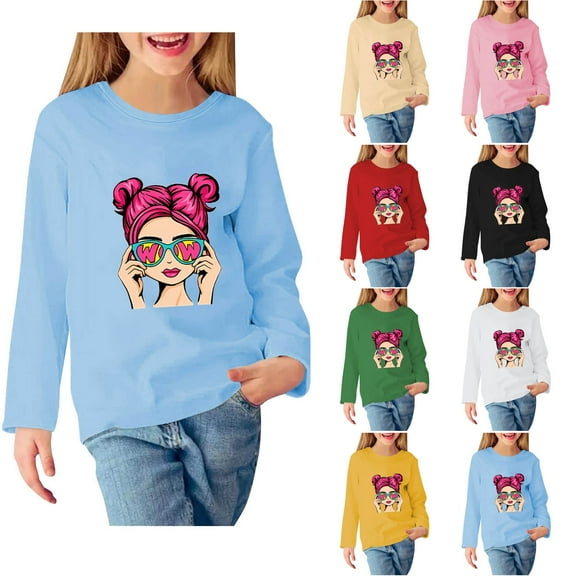 Fesfesfes Girls Sweatshirt Printed Sweatshirt Round Neck Pullover Girls Hoodie Kids Non Hooded Top Flower Tops