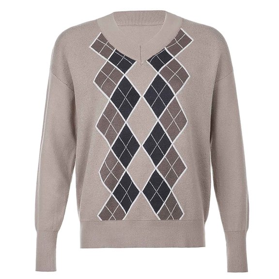 LYXSSBYX V-Neck Long Sleeve Sweater Tops Hot Sale Clearance for Women Autumn and Winter New Cross-Border Light Brown V-Collar Diamond Knitted Sweater