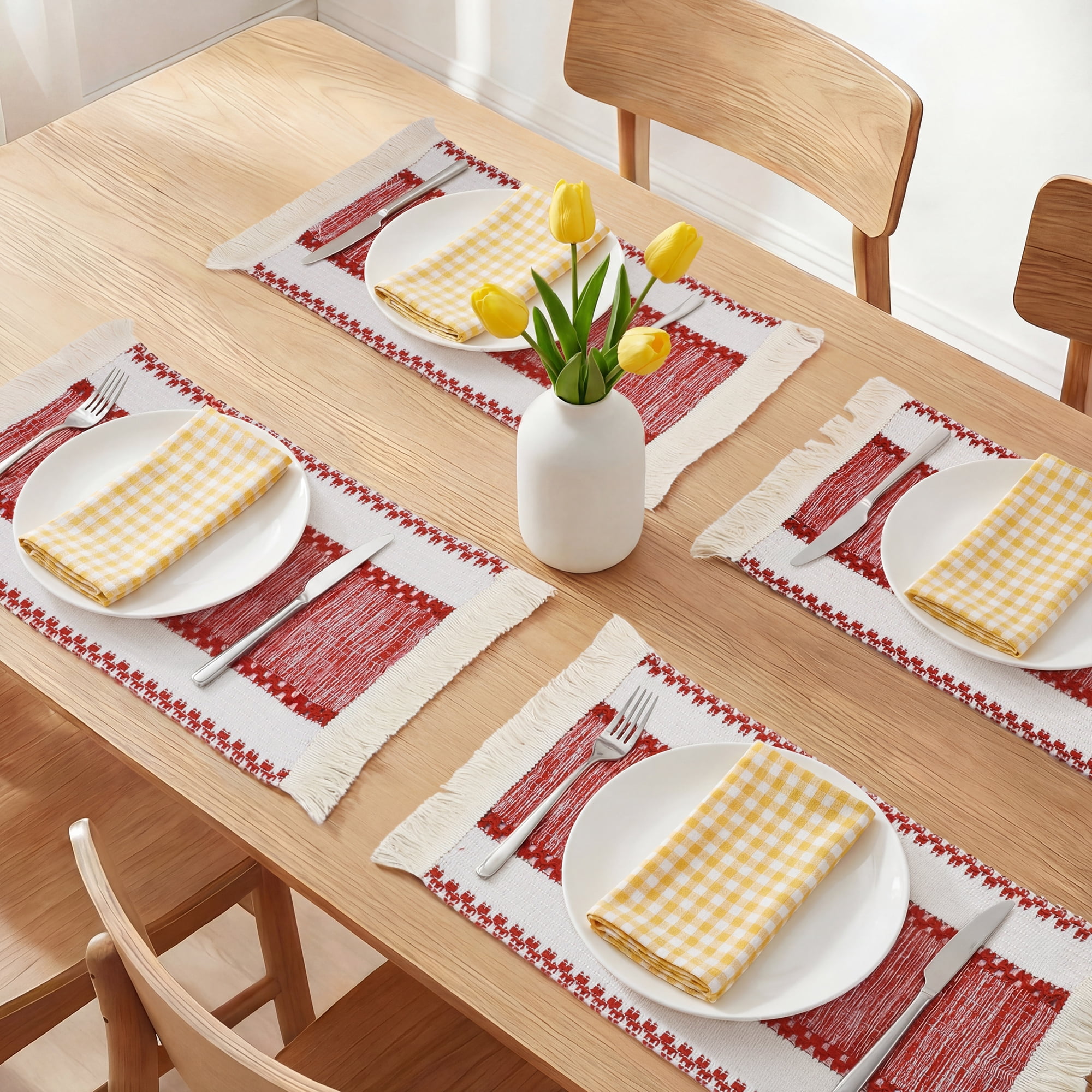 Unique Bargains Farmhouse Placemats 6pcs Placemats Red 19.7"x11.8"
