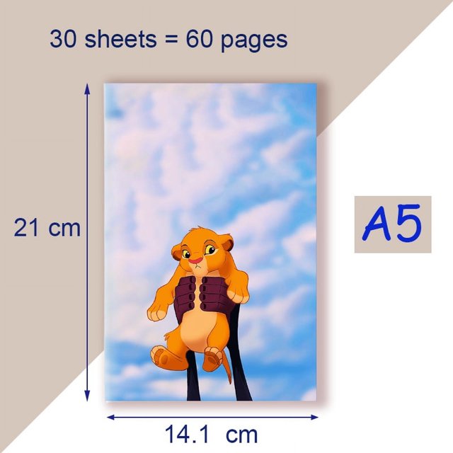 A5 Notebook - The Lion King - Young Simba Note Book Disney Cartoon Anime Animals Graffiti Pattern Diary For Kids Gifts Toys 5 Lined Pages