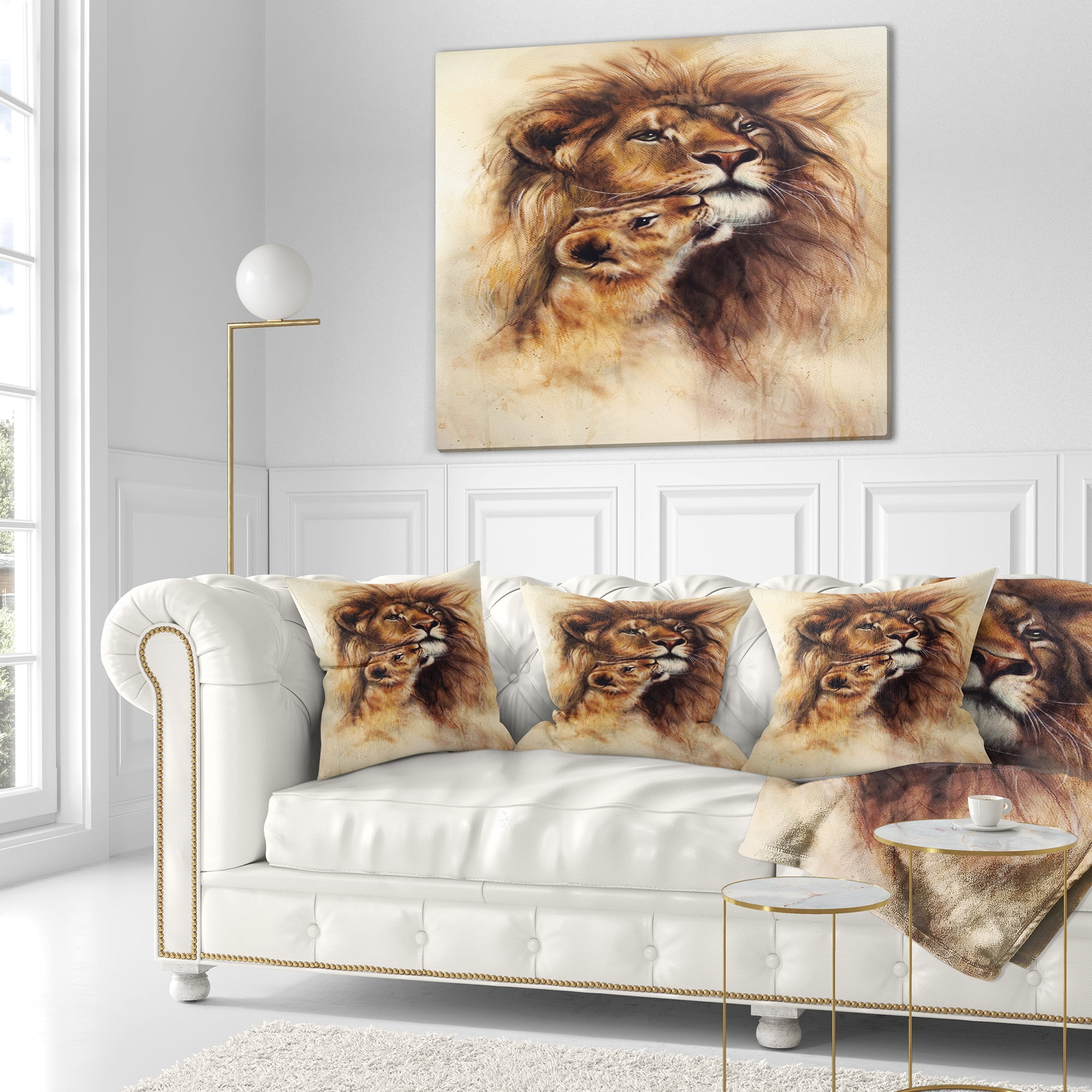 Designart Loving Lioness - Animal Throw Pillow - 18x18