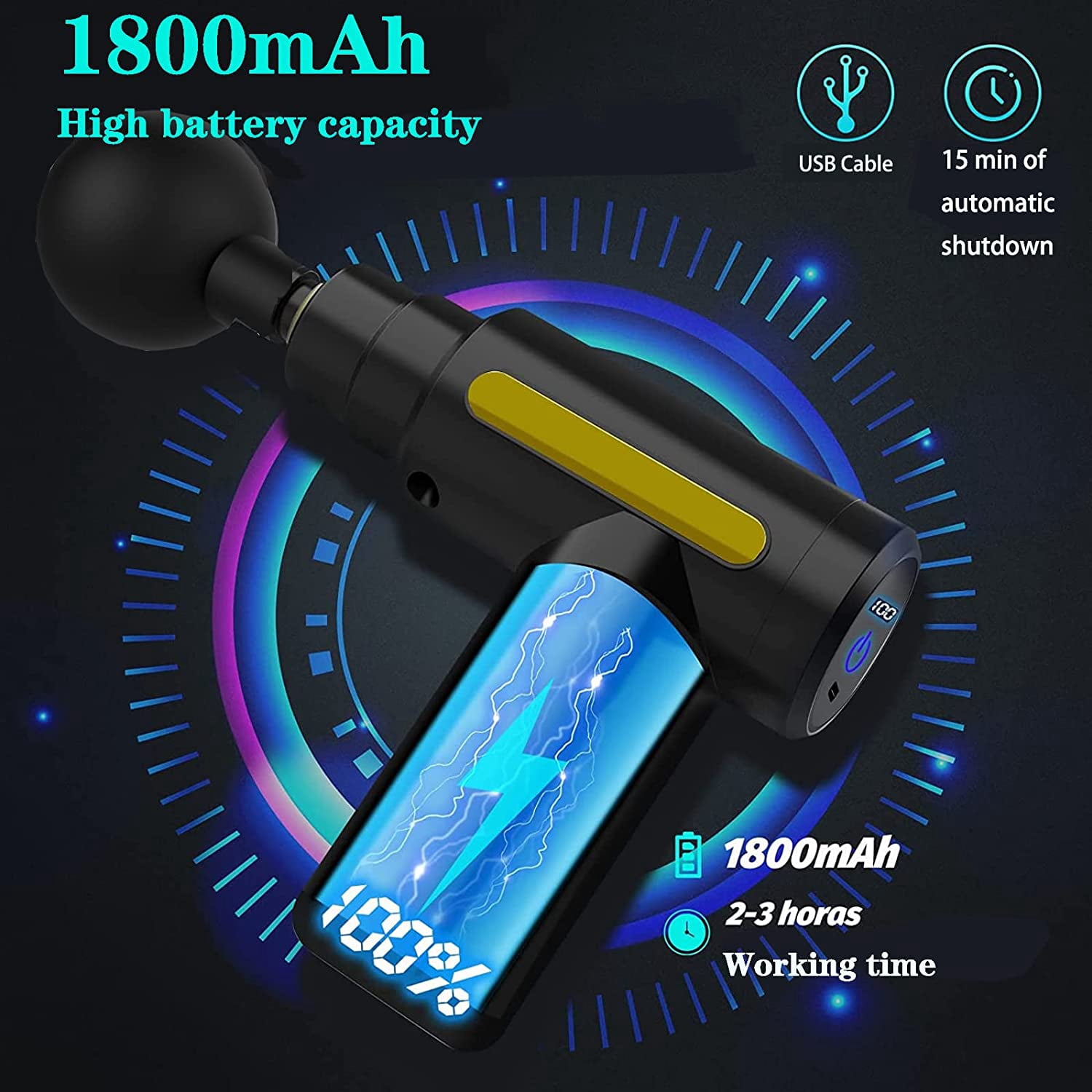 Massage Gun,Mini Massage Gun Deep Tissue,6 Speeds Percussion Muscle Massager with 4 Massage Heads 1800mAh Battery Type-C Charging Super Quiet Massage Gun