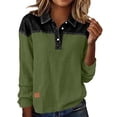 thumbnail image 2 of Homenesgenics Womens Tops Plus Size Spring Cotton-Linen Long Sleeve Collared Button-Up Color-Block Pullover Relaxed Fit Top/Shirt Green XXL, 2 of 7