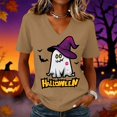 thumbnail image 2 of Halloween Womens Tops Fall Funny Halloween Ghost Bat Short Sleeve Tee V Neck Festival Fashion Pullover Tops Khaki S, 2 of 5