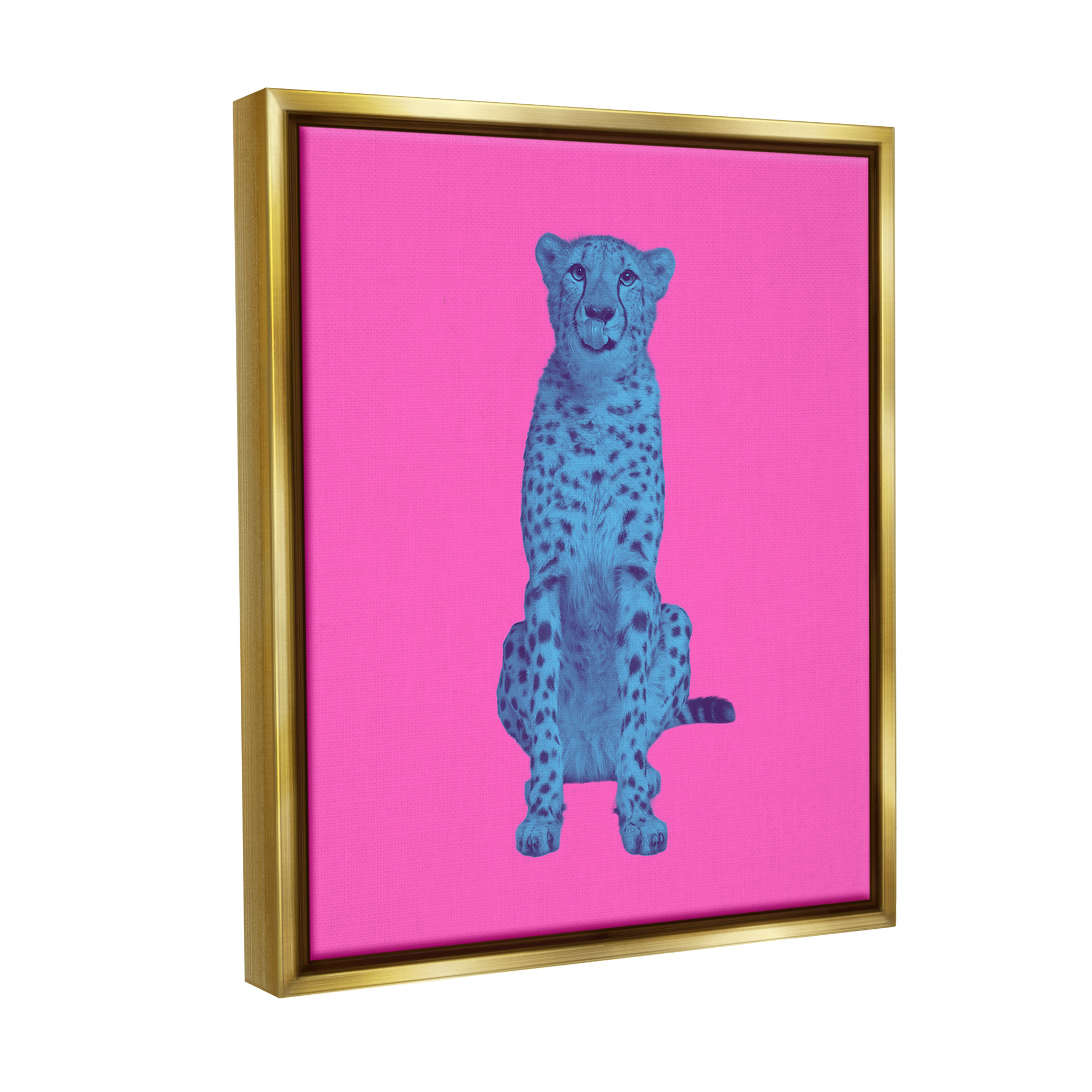 Stupell Industries Leopard on Vivid Pink Animals & Insects Painting Gold Floater Framed Canvas Art Print Wall Art, 17 x 21