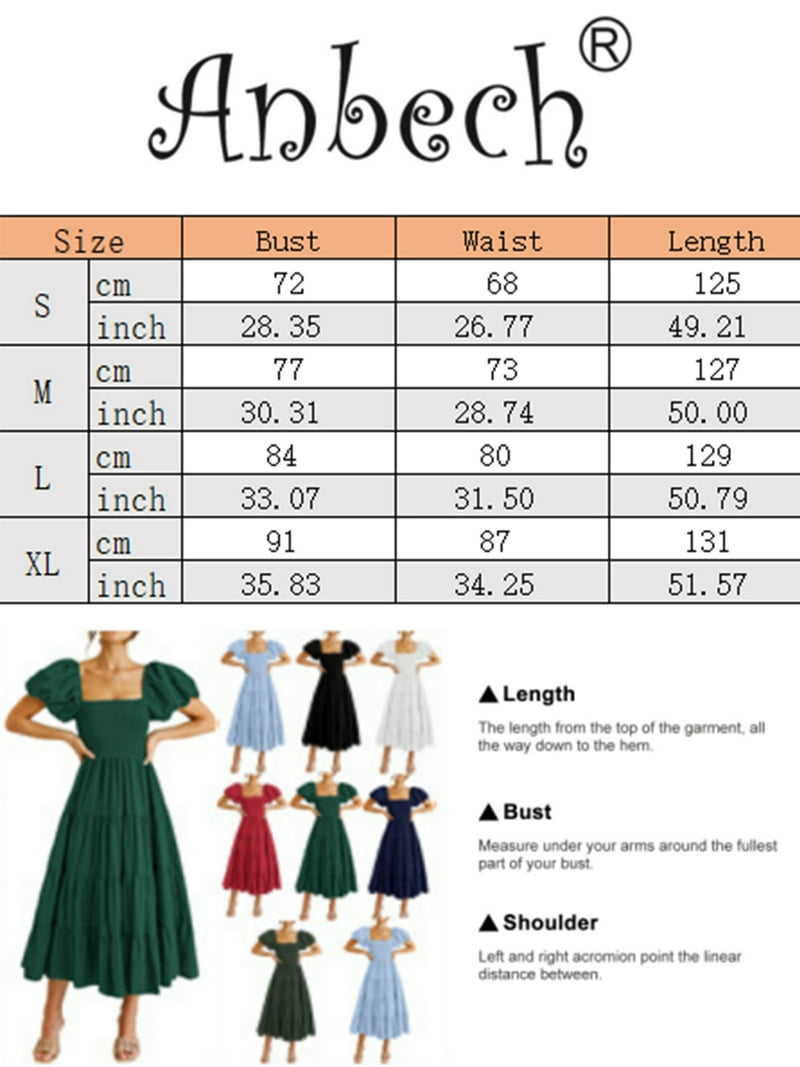 Anbech Casual Women's Puff Short Sleeve Midi Dress, Summer