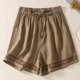 thumbnail image 3 of Pantalones cortos TEELYNN holgados con cintura elástica estilo bohemio para playa para mujer, pantalones cortos casuales de lino y algodón con encaje floral para verano 3XL, 3 of 5