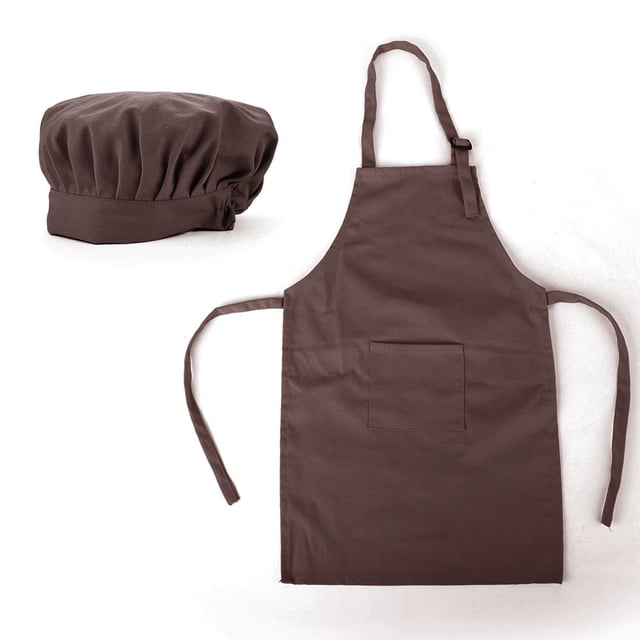 (Price/2 Sets) TOPTIE Colorful Cotton Canvas Kids Aprons and Hat Set, Party Favors (S-XXL)-Coffee-L