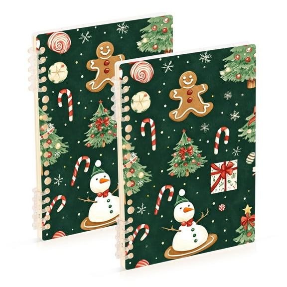 FORMRS 1-Subject Spiral Notebook 8" x 5" College Ruled 60 Refillable Sheet A5 Hard Cover, 2 Pack, Green Christmas Trees
