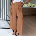 thumbnail image 2 of Amtdh Women's Solid Color Cotton Linen Pants Long Palazzo Pants Lightweight Pants LadyBeach Lounge Trousers Going out Pants Flowy Work Casual Comfy Jogging Khaki M, 2 of 5
