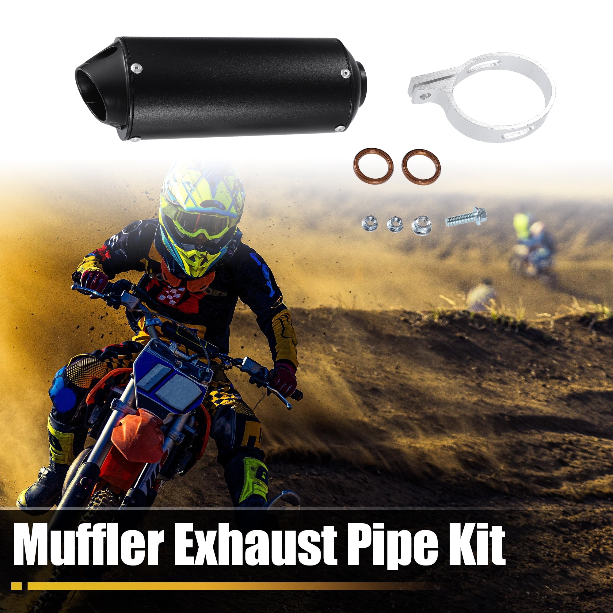 Unique Bargains 1 Set Muffler Exhaust Pipe System Assembly Kit 28mm for Motorbike ATV Pit Dirt Bike Black