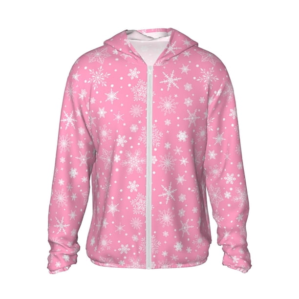 Fotbe Snowflake pink backgrounds Chaqueta con Protección Solar UPF 50+ para Hombre y Mujer, Camisa con Capucha y Bolsillos-Small