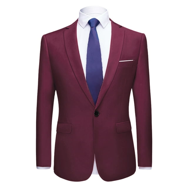 Blazer de hombre Slim Fit Blazer de un solo botón Traje de baile de graduación Abrigo deportivo borgoña XL