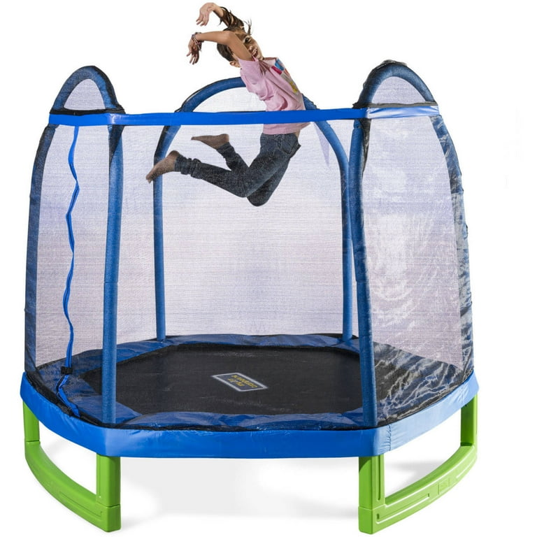 Bounce Pro 7 Foot My First Trampoline Hexagon Ages 3 10 for Kids Blue Green