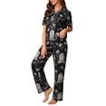 thumbnail image 3 of MuXiKeJi Clothes Women Halloween Pumpkin Print Satin Pajama Set 2 Piece Y2k Bow Tie Long Sleeve Button Down Shirt Pj Pants Loungewear,Satin Halloween Pajamas Women,Silk Pajama Set, 3 of 5