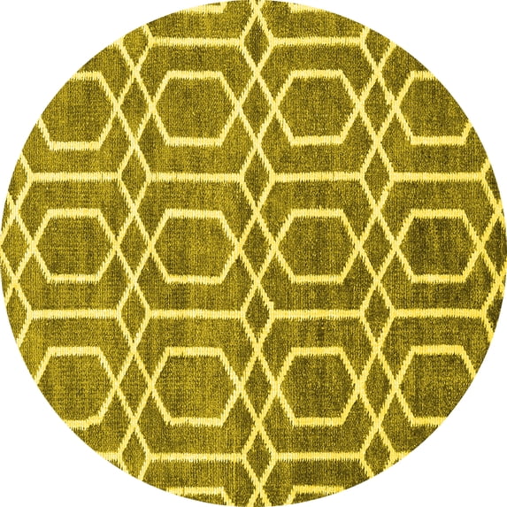 Ahgly Company Indoor Round Abstract Yellow Contemporary Area Rugs, 7' Round